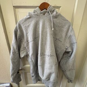 Champion Light Gray Script Logo Pullover Hoodie